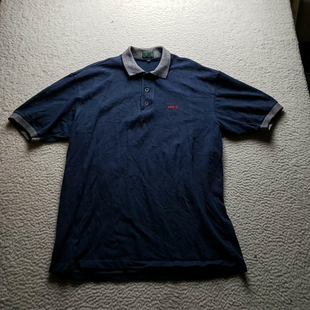 Carousel Polo Shirt Mens XL Blue Husky Embroidered Logo Cotton Knit Canada Top